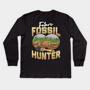 Future Fossil Hunter Dinosaur Paleontologist Pun Kids Long Sleeve T-Shirt